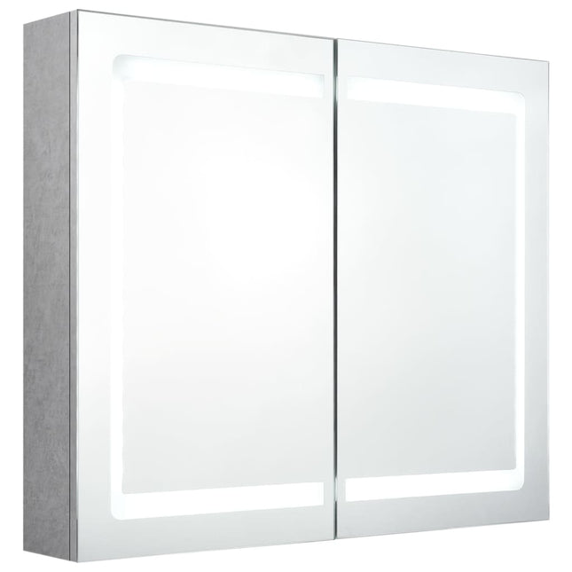 badeværelsesskab med spejl + LED-lys 80x12x68 cm betongrå