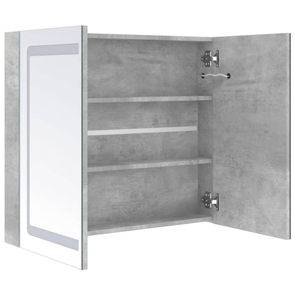 badeværelsesskab med spejl + LED-lys 80x12x68 cm betongrå
