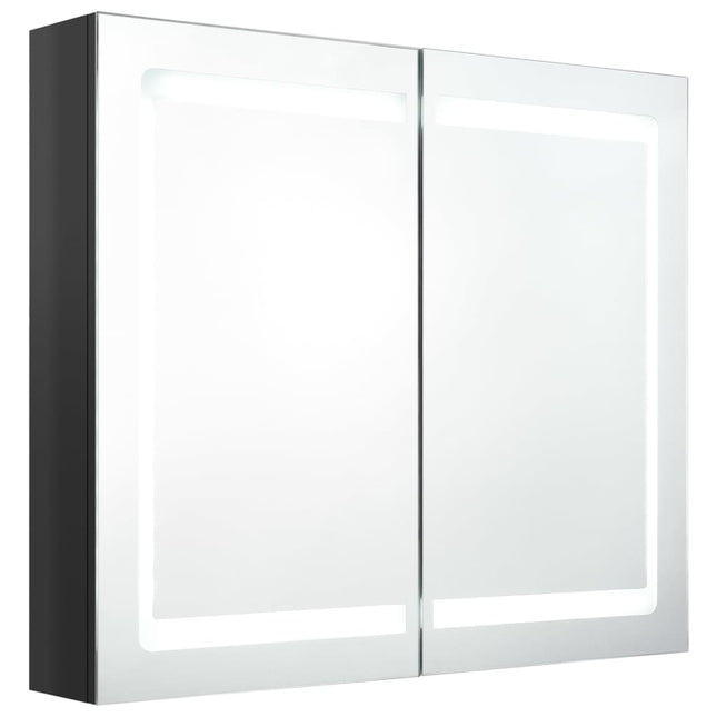 badeværelsesskab med spejl + LED-lys 80x12x68 cm skinnende sort