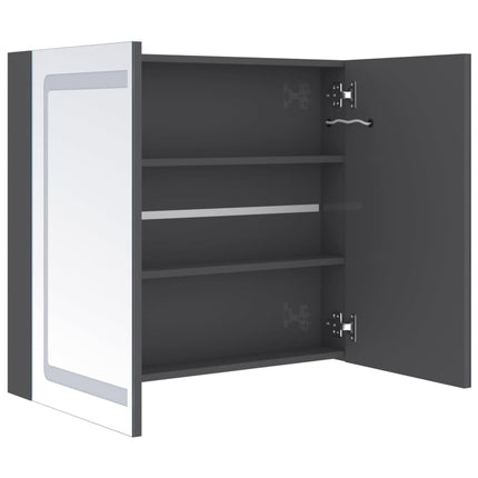 badeværelsesskab med spejl + LED-lys 80x12x68 cm skinnende grå