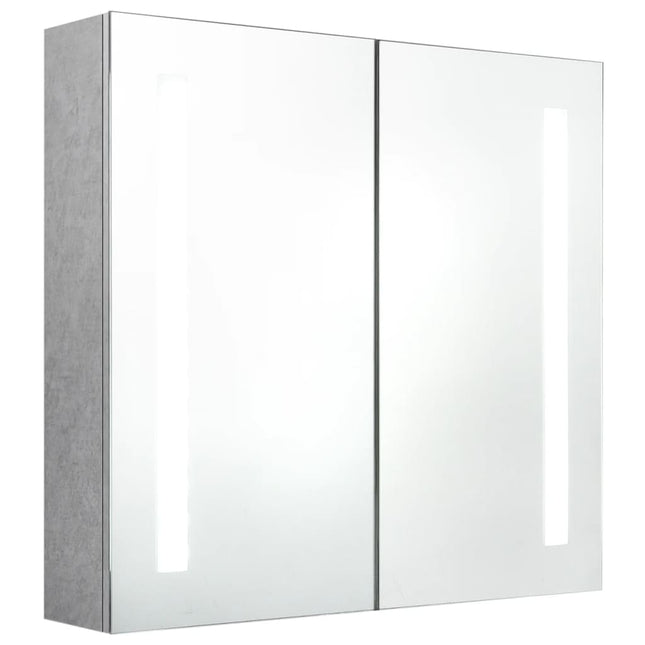 badeværelsesskab med spejl + LED-lys 62x14x60 cm betongrå