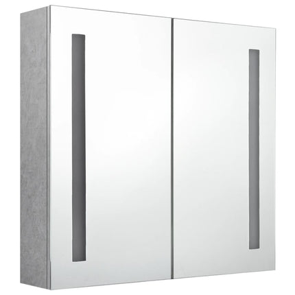 badeværelsesskab med spejl + LED-lys 62x14x60 cm betongrå