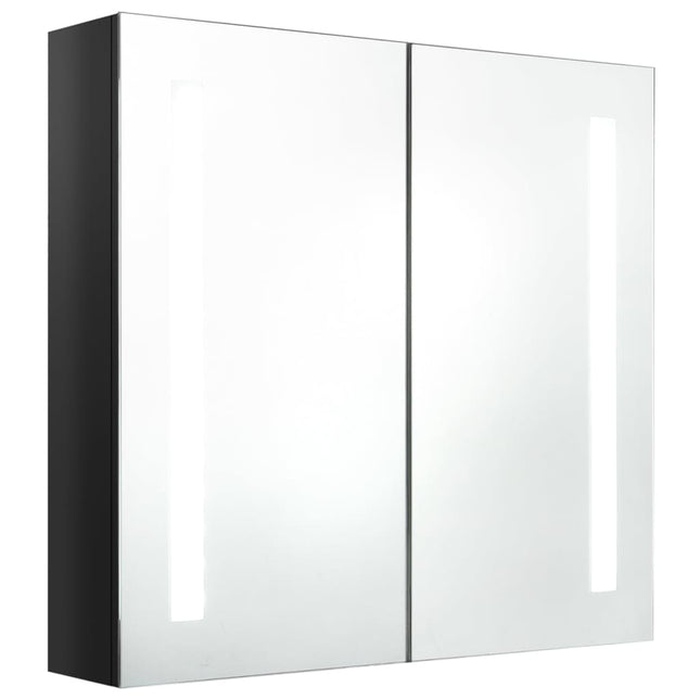 badeværelsesskab med spejl + LED-lys 62x14x60 cm skinnende sort