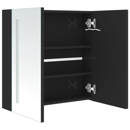 badeværelsesskab med spejl + LED-lys 62x14x60 cm skinnende sort