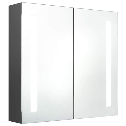 badeværelsesskab med spejl + LED-lys 62x14x60 cm grå