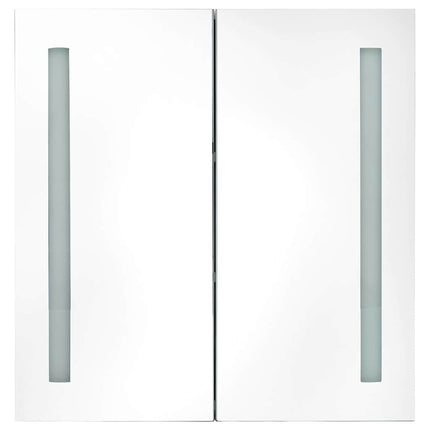 badeværelsesskab med spejl + LED-lys 62x14x60 cm grå