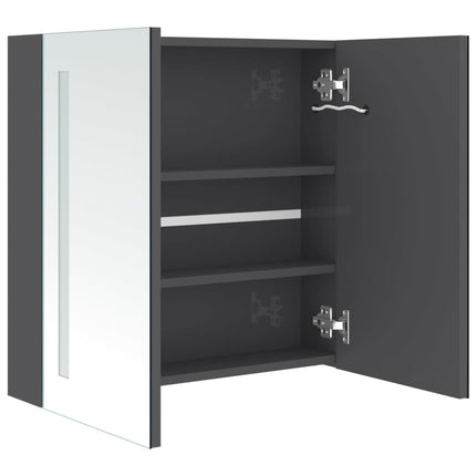 badeværelsesskab med spejl + LED-lys 62x14x60 cm skinnende grå