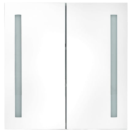 badeværelsesskab med spejl + LED-lys 62x14x60 cm egetræsfarvet