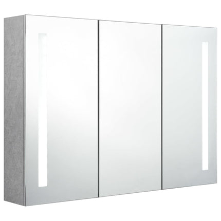 badeværelsesskab med spejl + LED-lys 89x14x62 cm betongrå