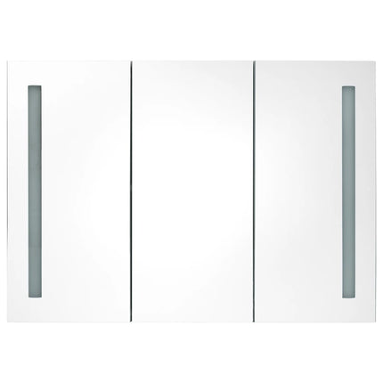 badeværelsesskab med spejl + LED-lys 89x14x62 cm betongrå