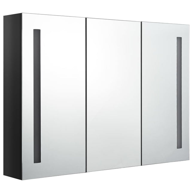 badeværelsesskab med spejl + LED-lys 89x14x62 cm skinnende sort