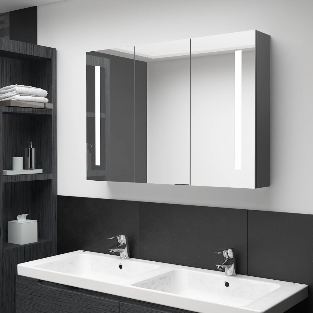 badevrelsesskab med spejl + LED-lys 89x14x62 cm gr