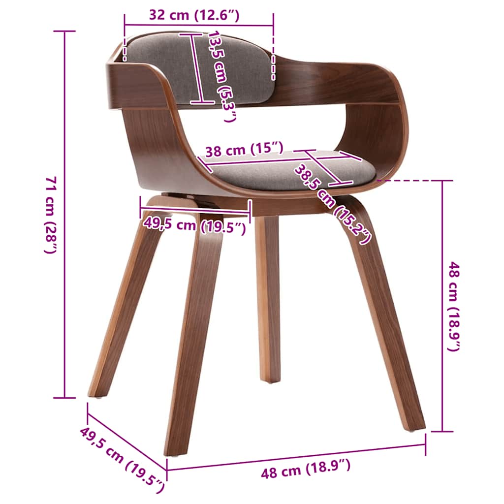 spisebordsstol bøjet træ og stof gråbrun