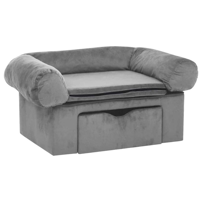 hundesofa med skuffe 75x50x38 cm plys grå