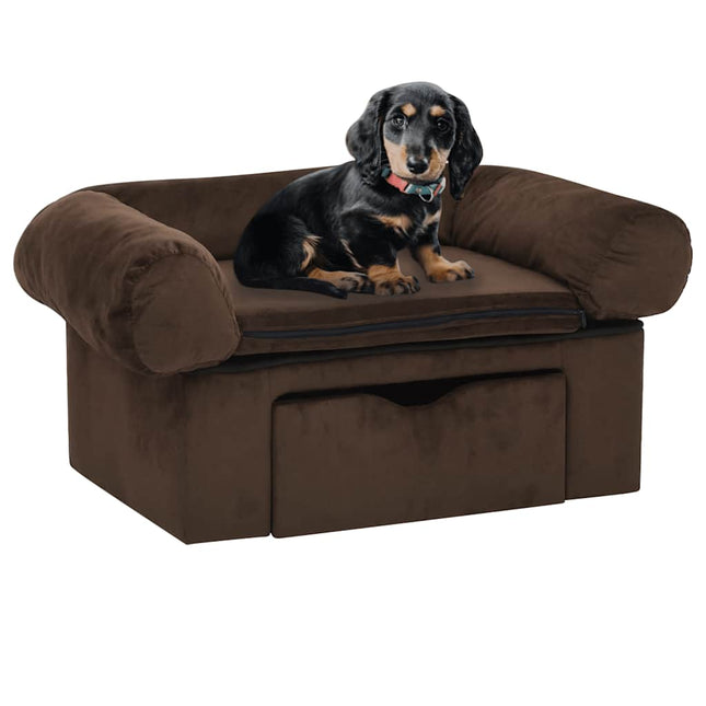 hundesofa med skuffe 75x50x38 cm plys brun