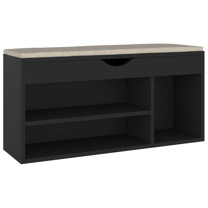 skobænk med hynde 104x30x49 cm konstrueret træ sort