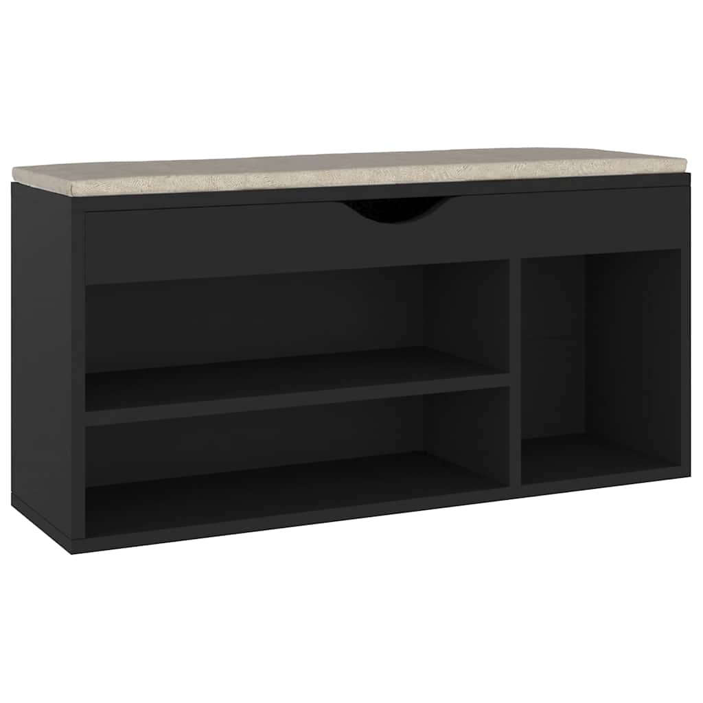 skobænk med hynde 104x30x49 cm konstrueret træ sort