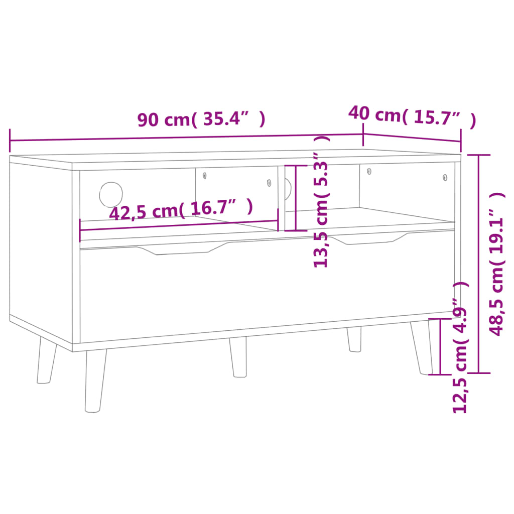 tv-bord 90x40x48,5 cm konstrueret træ hvid højglans