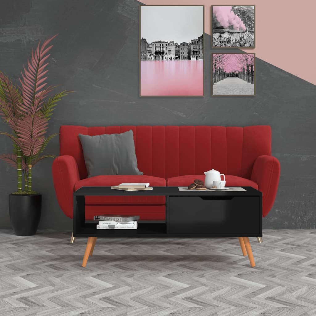 sofabord 100x49,5x43 cm konstrueret træ sort højglans