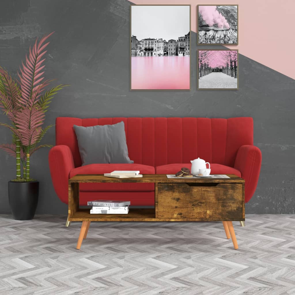 sofabord 100x49,5x43 cm konstrueret træ røget eg