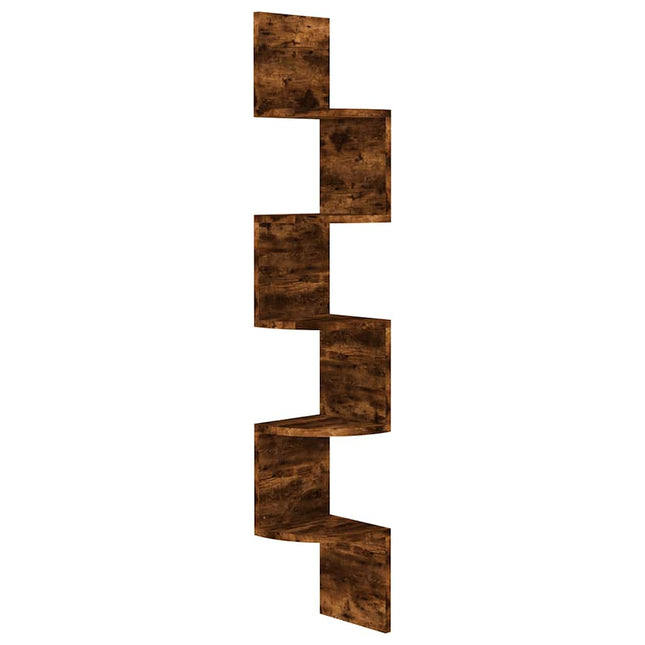 væghængt hjørnehylde 19x19x123 cm konstrueret træ røget eg