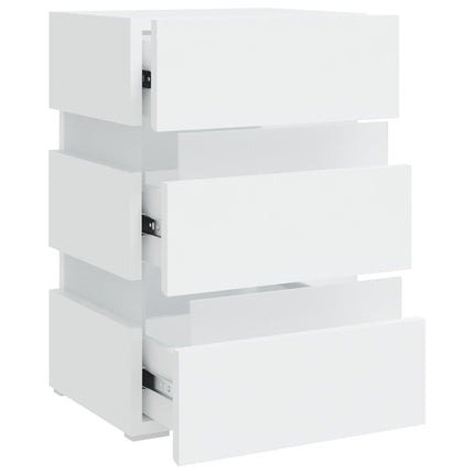 sengebord med LED 45x35x67 cm konstrueret træ hvid