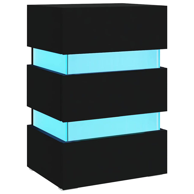 sengebord med LED 45x35x67 cm konstrueret træ sort