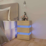 sengebord med LED 45x35x67 cm konstrueret træ sonoma-eg