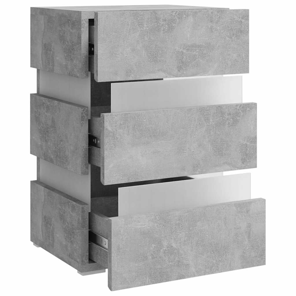sengebord med LED 45x35x67 cm konstrueret træ betongrå