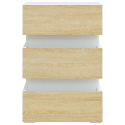 sengebord med LED 45x35x67 cm konstrueret træ hvid og sonoma-eg
