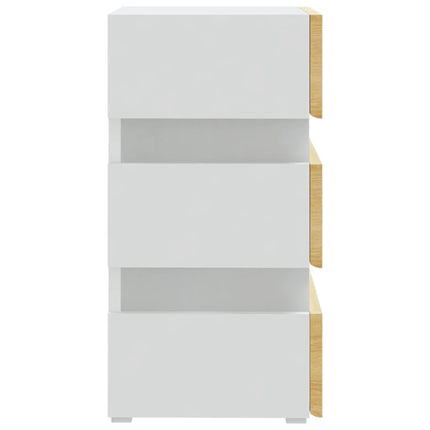 sengebord med LED 45x35x67 cm konstrueret træ hvid og sonoma-eg