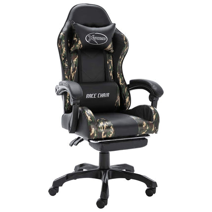 gamerstol med fodstøtte kunstlæder sort og camouflage