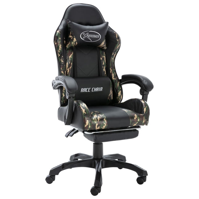 gamerstol med fodstøtte kunstlæder sort og camouflage