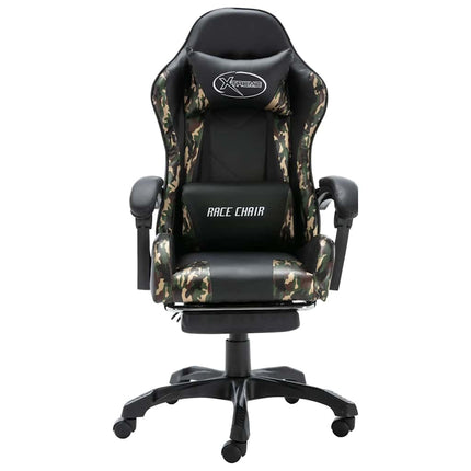 gamerstol med fodstøtte kunstlæder sort og camouflage
