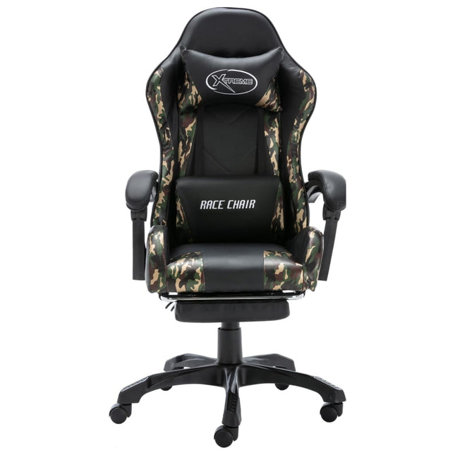 gamerstol med fodstøtte kunstlæder sort og camouflage