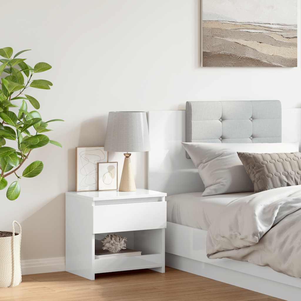 sengebord 40x30x39 cm konstrueret træ hvid højglans