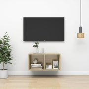 væghængt tv-bord 37x37x72 cm konstrueret træ sonoma-eg