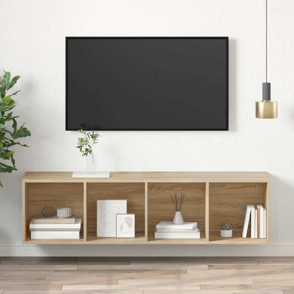 væghængt tv-skab 37x37x142,5 cm konstrueret træ sonoma-eg