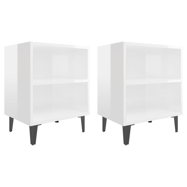 sengeborde 2 stk. med metalben 40x30x50 cm hvid højglans