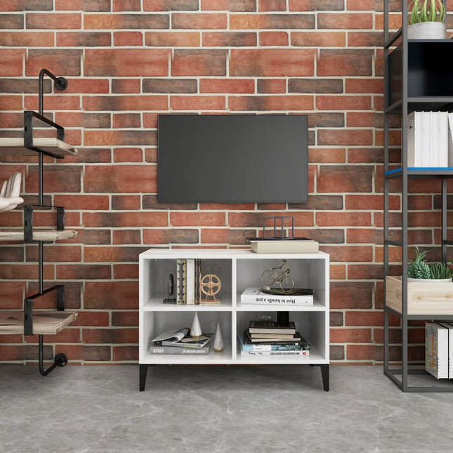 tv-skab med metalben 69,5x30x50 cm hvid højglans