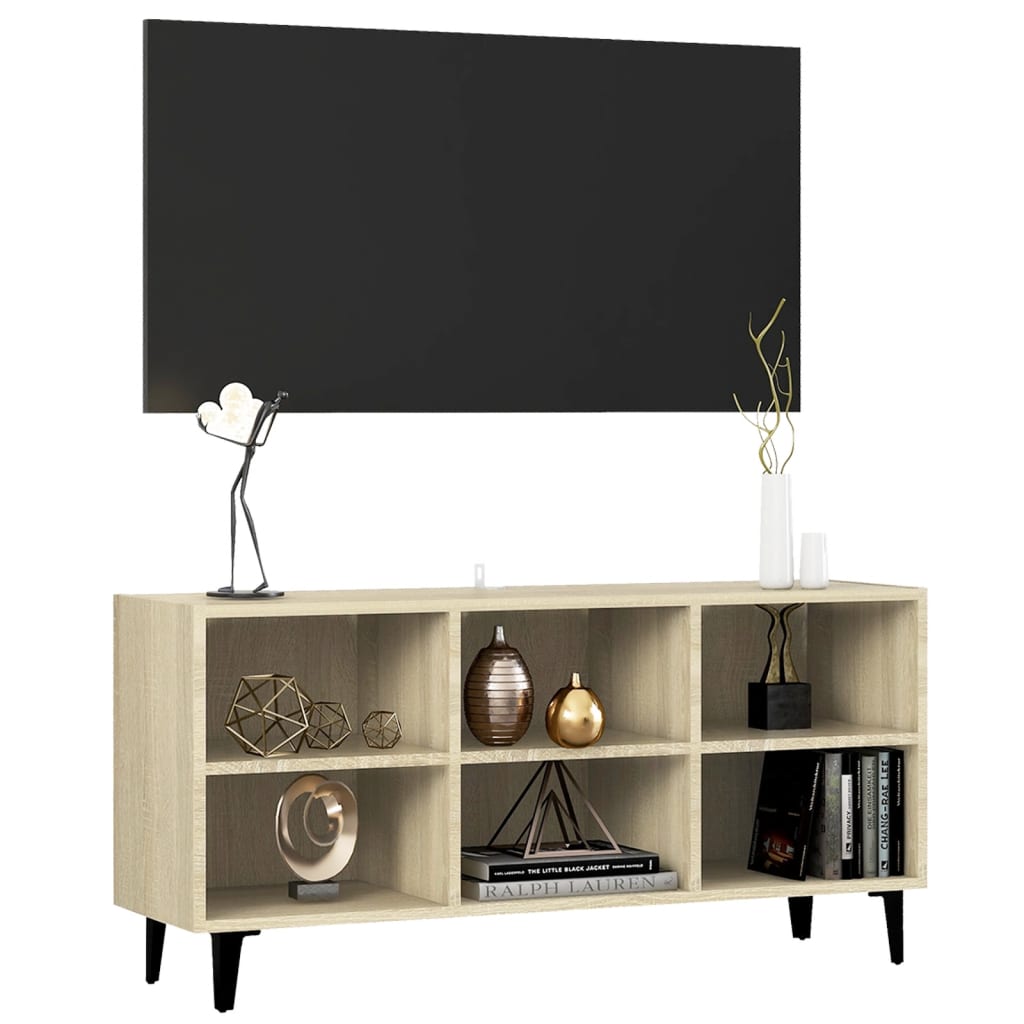 tv-skab med metalben 103,5x30x50 cm sonoma-eg