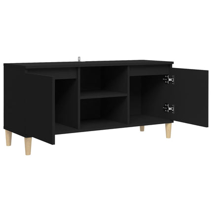 tv-bord med massive træben 103,5x35x50 cm sort