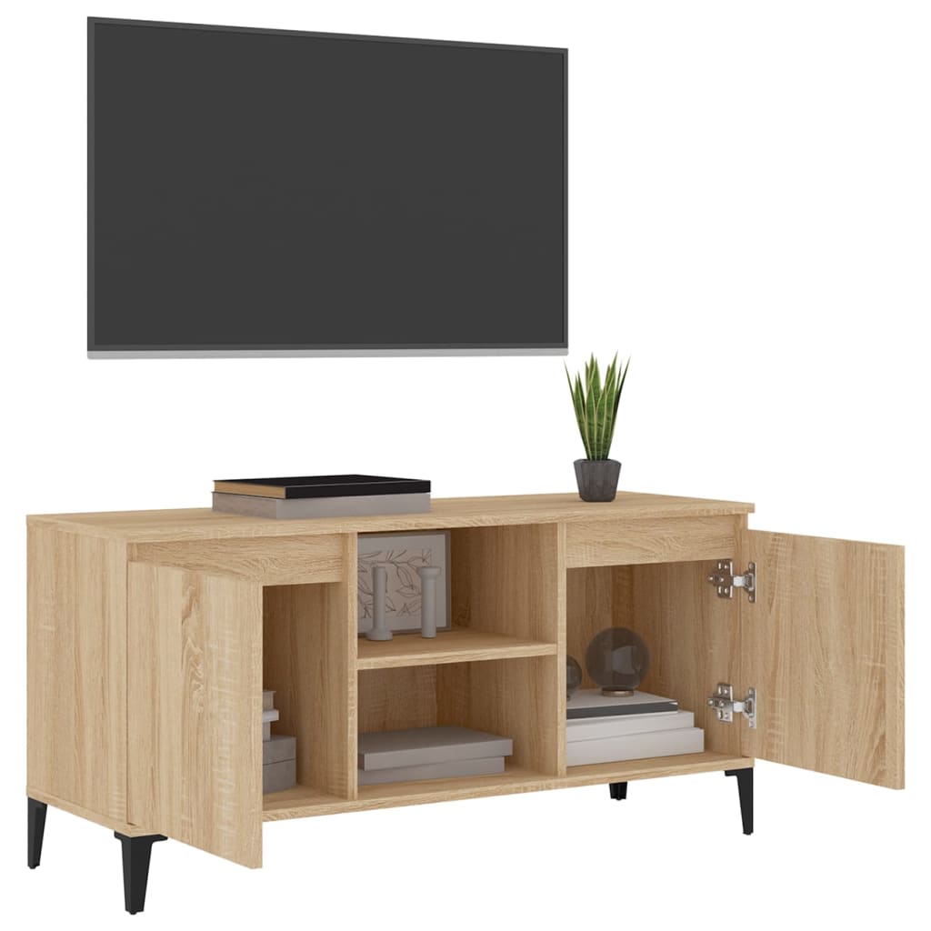 tv-skab med metalben 103,5x35x50 cm sonoma-eg