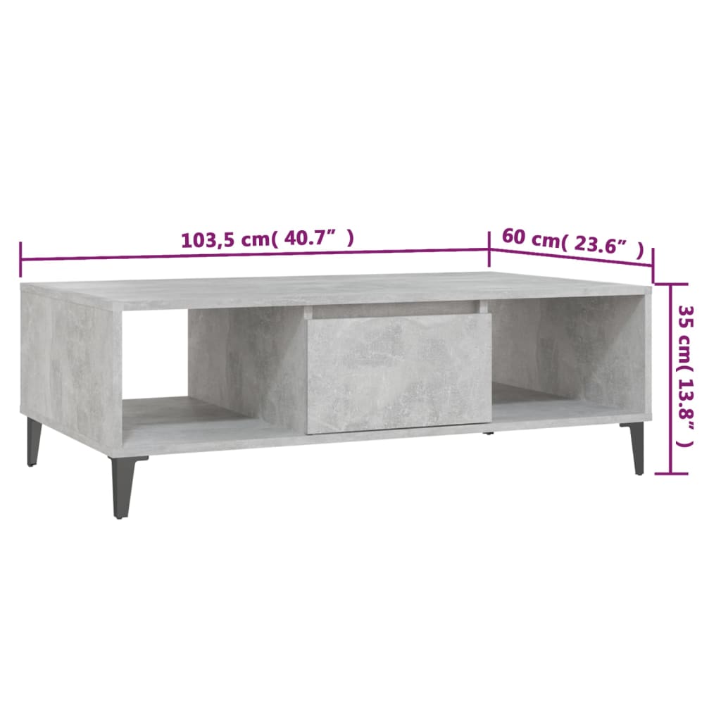 sofabord 103,5x60x35 cm konstrueret træ betongrå