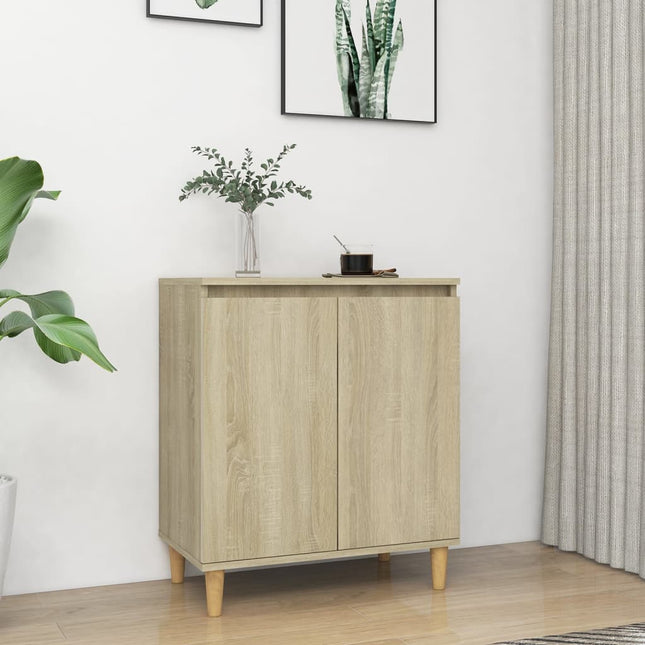 skænk med massive træben 60x35x70 cm konstrueret træ sonoma-eg