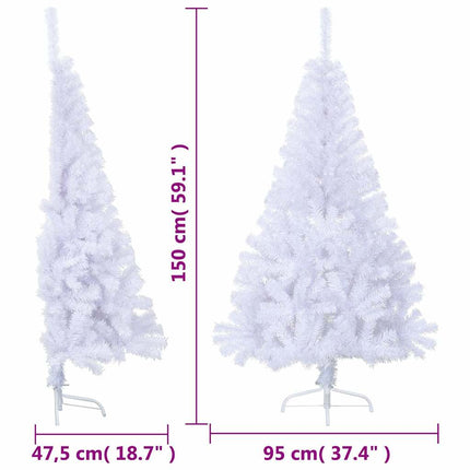 kunstigt halvt juletræ med juletræsfod 150 cm PVC hvid