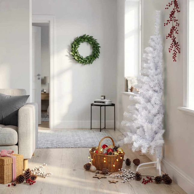 kunstigt halvt juletræ med juletræsfod 150 cm PVC hvid