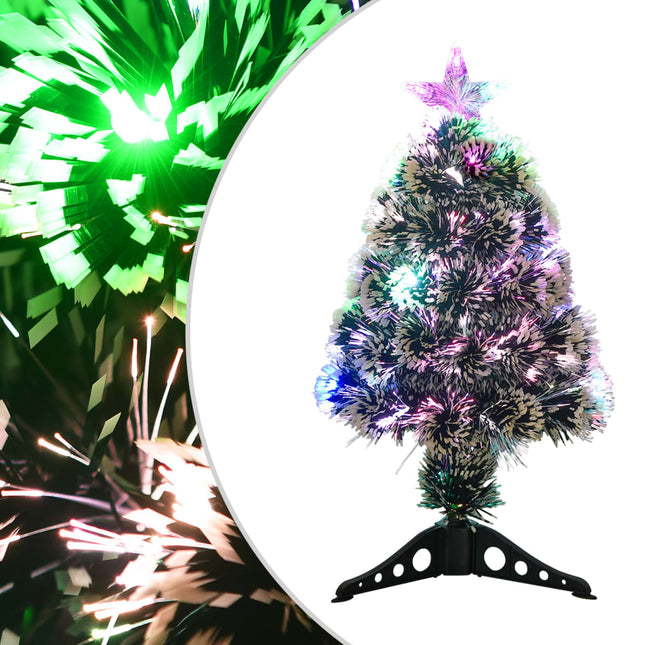 juletræ med LED-lys 64 cm fiberoptisk grøn og hvid