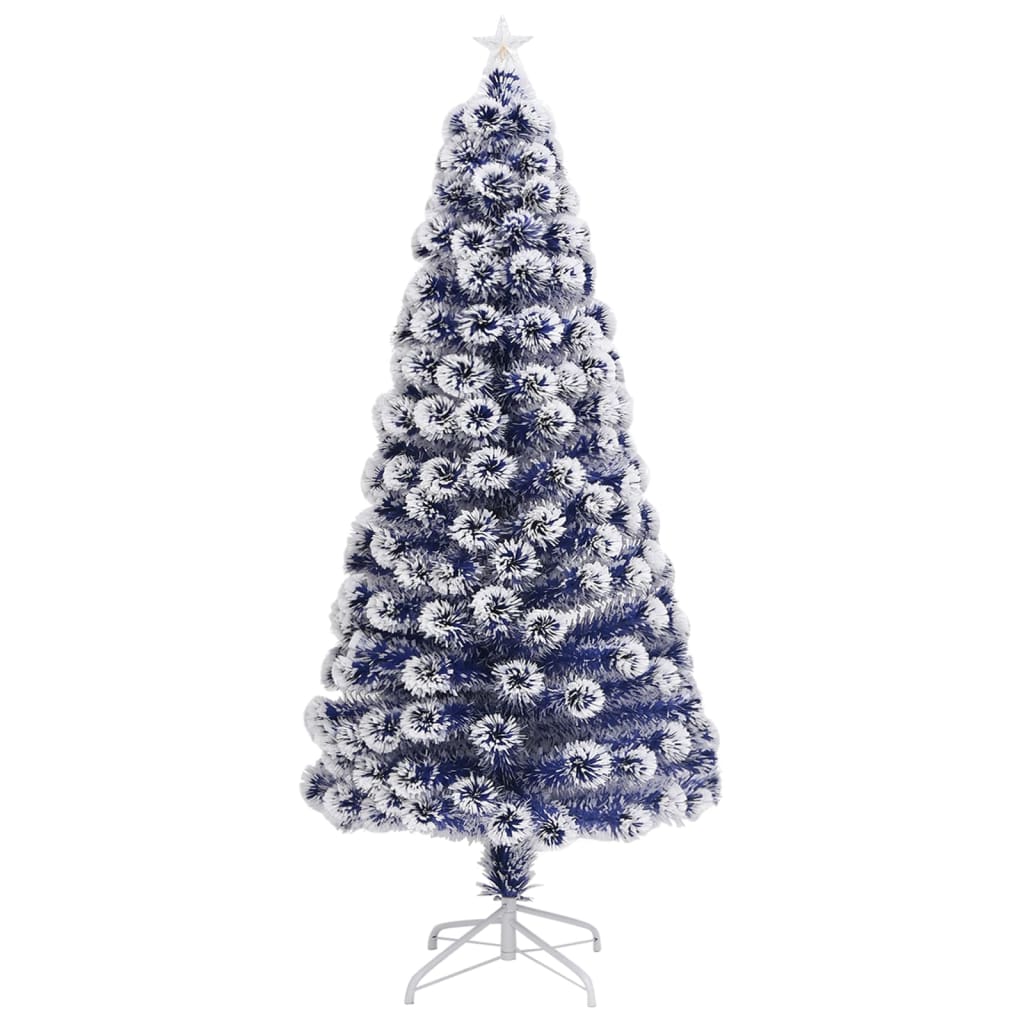 kunstigt juletræ med lys 150 cm fiberoptisk hvid og blå