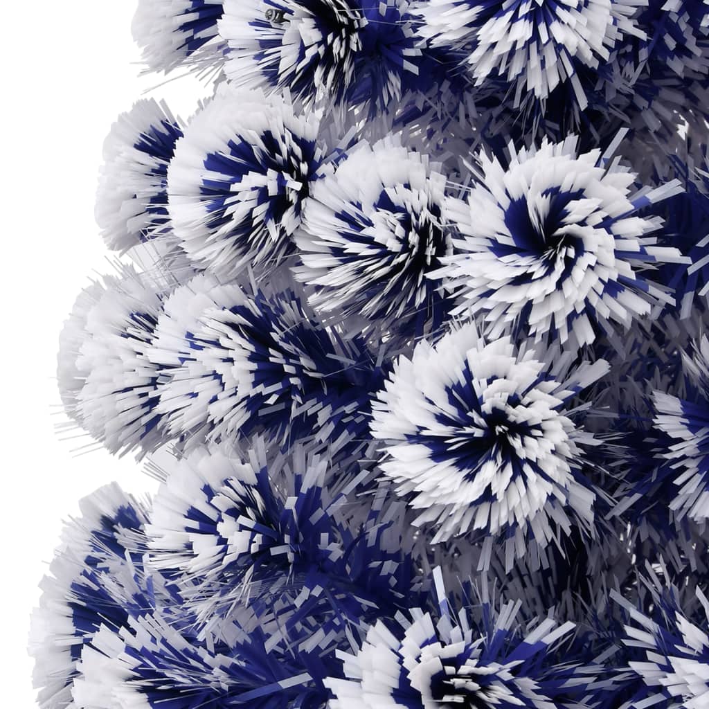 kunstigt juletræ med lys 210 cm fiberoptisk hvid og blå
